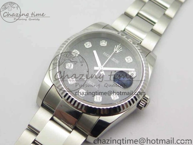 0101 Datejust 116234 36mm DJF 1:1 Best Edition Fluted Bezel Black Com Diam Dial On SS Oyster Bracelet SA Breathable 3523